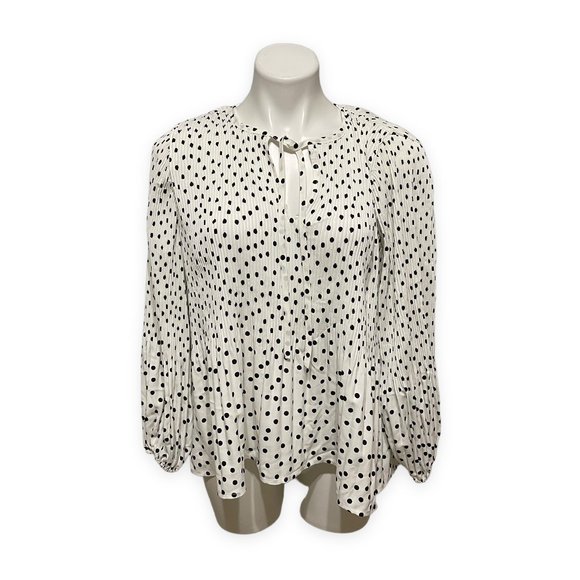 Sanctuary Small White Polka Dot Tie Neck Crystal Pleat Blouse NEW WITH TAGS - Picture 2 of 7